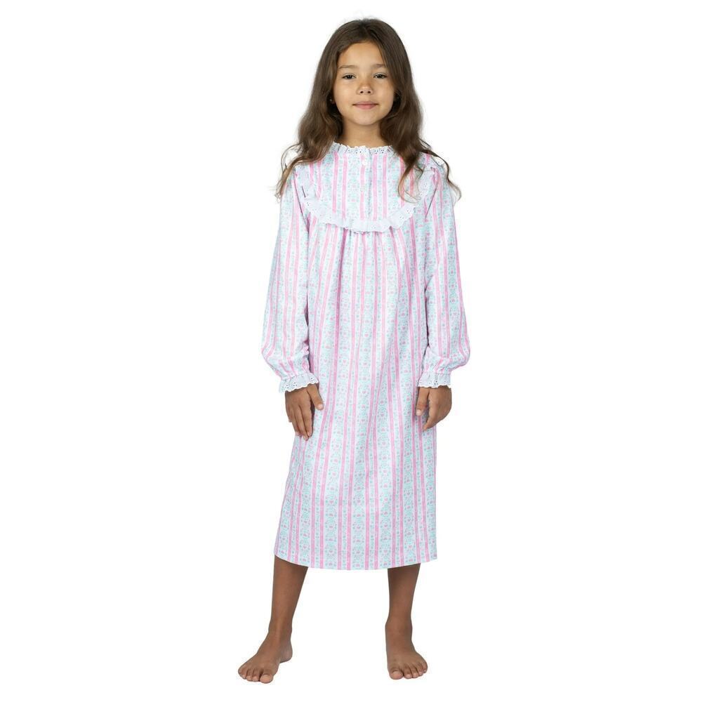 Lanz Girls Pink Green Ruffle Lace Classic Granny Gown Size 3T